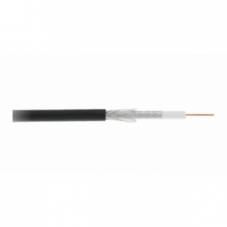Кабель NETLAN коаксиальный, RG-6 (75 Ом), одножильный, CCS (омедненная сталь), внешний, PE до -40C, черный, 305м