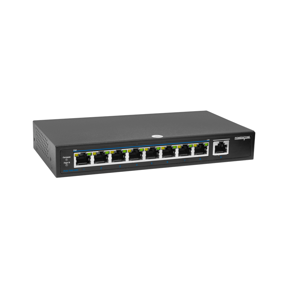 PoE коммутатор неуправляемый PUS-T08L-115M, 8x10/100BASE-TX 802.3af&at + 1х10/100/1000BASE-TX, c изол. портов, PoE бюджет 115Вт, до 30Вт на порт