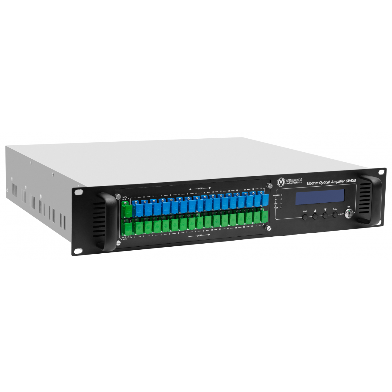 Оптический усилитель VERMAX для сетей КТВ, 2 входа, 32*20dBm выхода, WDM фильтр PON