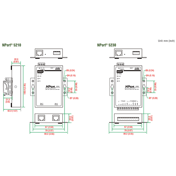 NPort 5232i 2-портовый асинхронный сервер RS-422/485 в Ethernet с изоляцией 2 КВ