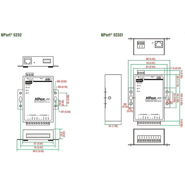 NPort 5232i 2-портовый асинхронный сервер RS-422/485 в Ethernet с изоляцией 2 КВ
