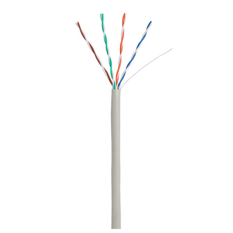 Кабель NETLAN U/UTP 4 пары, Кат.5e, 100МГц, одножильный, CCA (омедненный алюминий), внутренний, PVC нг(B), серый, 305м