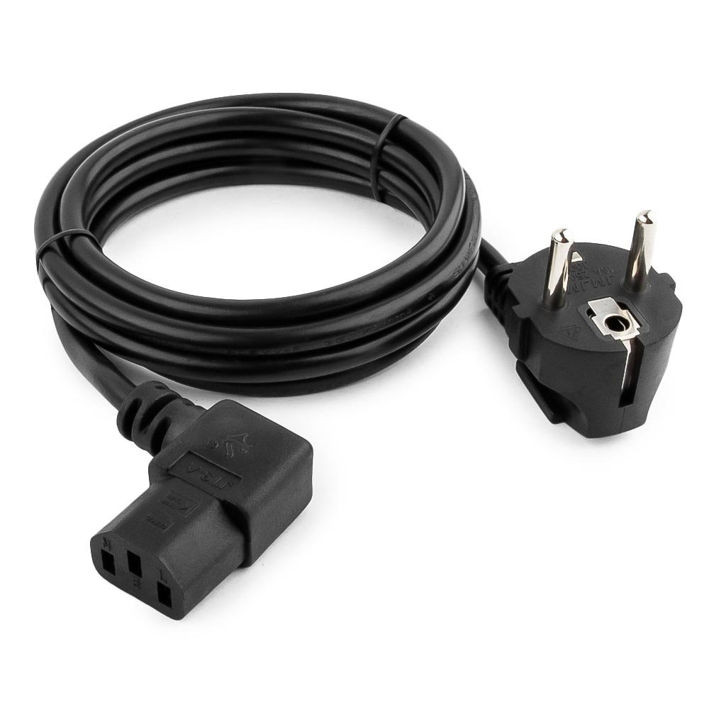 Кабель питания EU-Schuko/IEC320-C13, 220B, 10А, 1.8м, Г-образный штекер C13