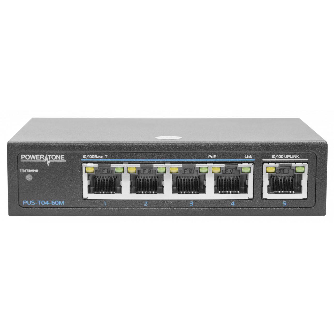 PoE коммутатор неуправляемый PUS-T04-60M, 4x10/100BASE-TX 802.3af&at + 1x10/100BASE-TX, 60Вт (следы скотча на коробке)