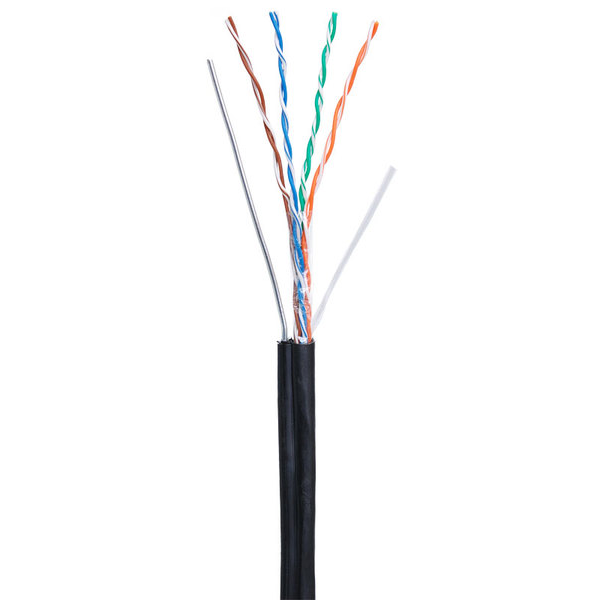 Кабель NETLAN U/UTP 4 пары, Кат.5e (Класс D), 100МГц, одножильный, BC (чистая медь), внешний, PE до -40C, с одножильным тросом, черный, 305м