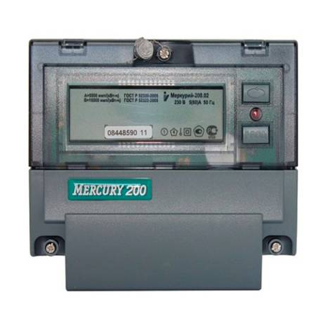 Счетчик Меркурий 200.02 1ф 5-60А 1 класс точн. многотариф.; CAN ЖКИ Моск. вр.