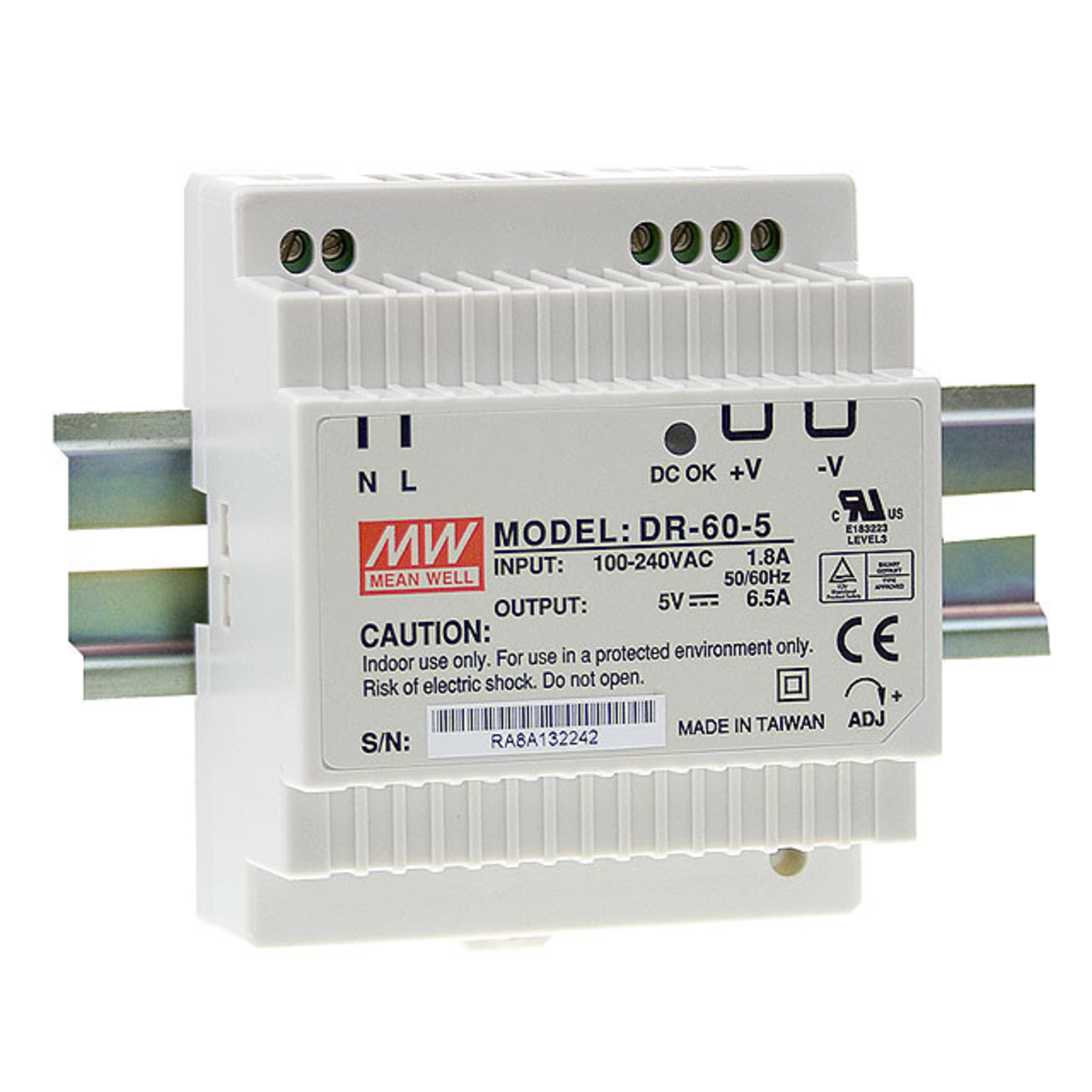 DR-60-5 Блок питания на DIN-рейку, 5В, 6,5А, 60Вт Mean Well