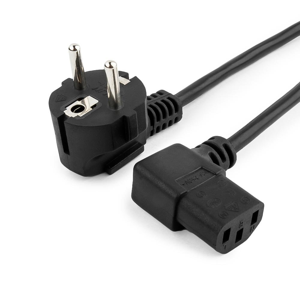 Кабель питания EU-Schuko/IEC320-C13, 220B, 10А, 1.8м, Г-образный штекер C13
