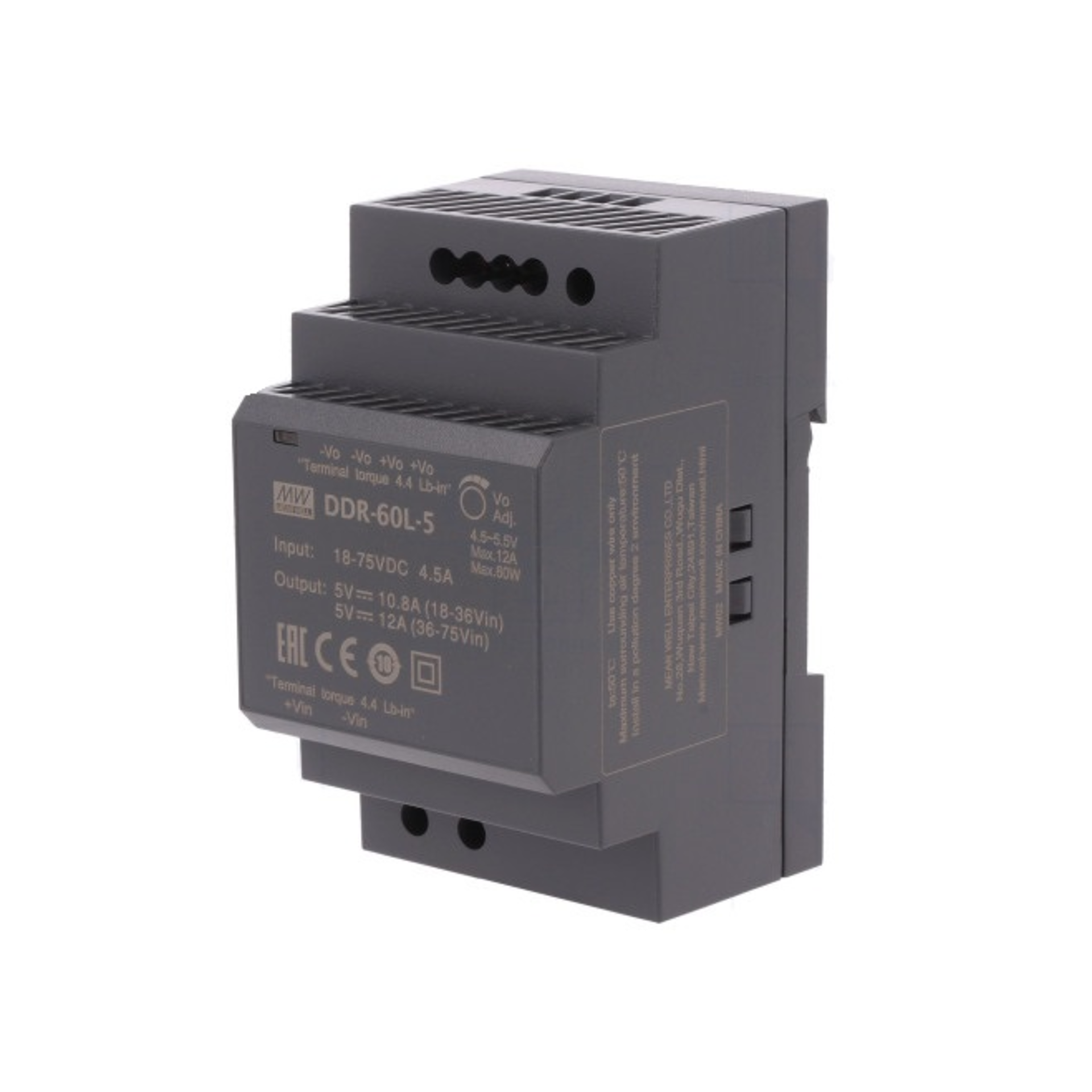 DDR-60L-5, DC/DC преобразователь, 60Вт, вход 18-75В, выход 5В/6А Mean Well