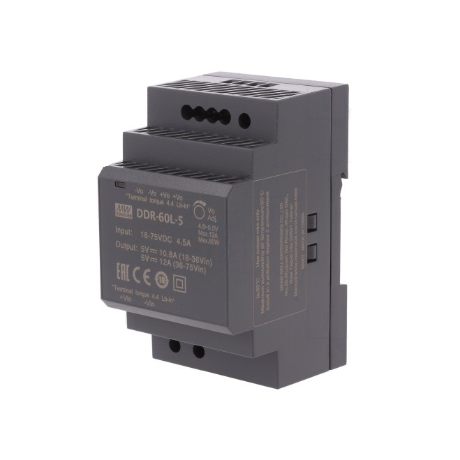 DDR-60L-5, DC/DC преобразователь, 60Вт, вход 18-75В, выход 5В/6А Mean Well