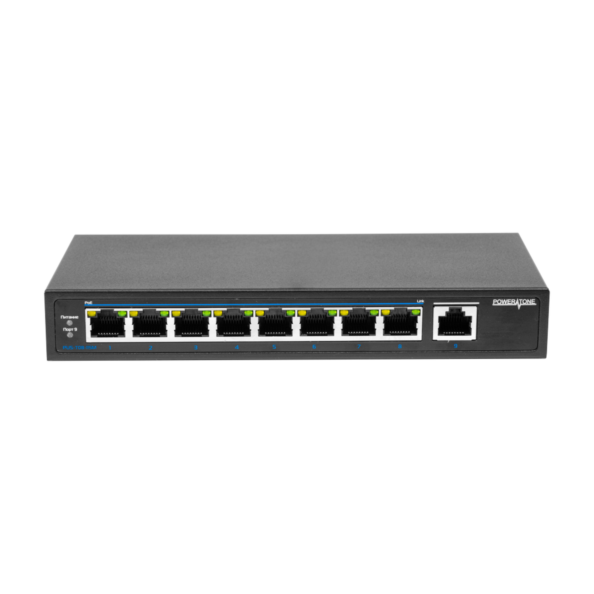 PoE коммутатор неуправляемый PUS-T08L-115M, 8x10/100BASE-TX 802.3af&at + 1х10/100/1000BASE-TX, c изол. портов, PoE бюджет 115Вт, до 30Вт на порт