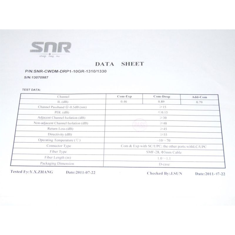 Модуль Add/Drop SNR-CWDM-10GR-OADM1-1310/1330