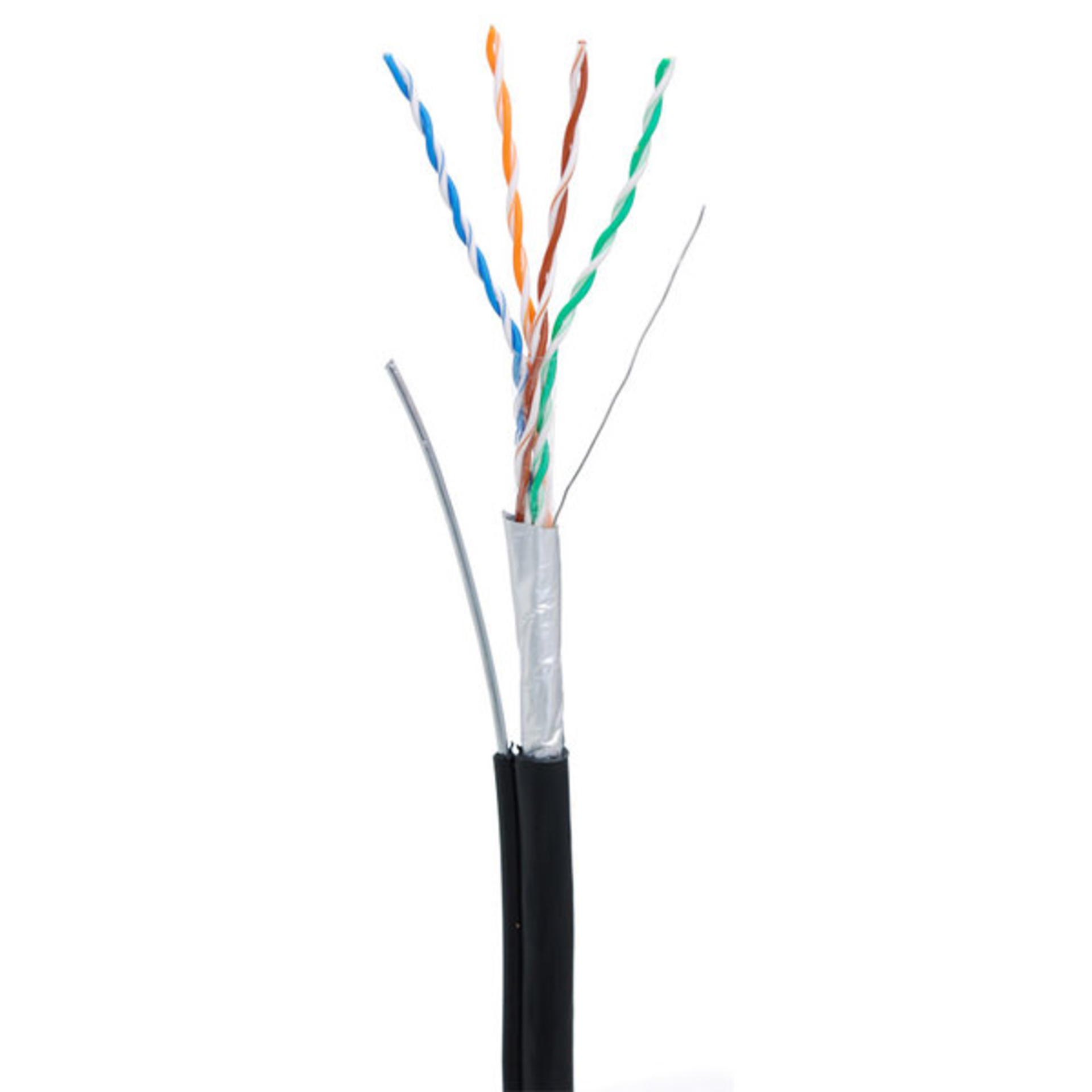Кабель NETLAN F/UTP 4 пары, Кат.5e (Класс D), 100МГц, одножильный, BC (чистая медь), внешний, PE до -40C, с одножильным тросом, черный, 305м