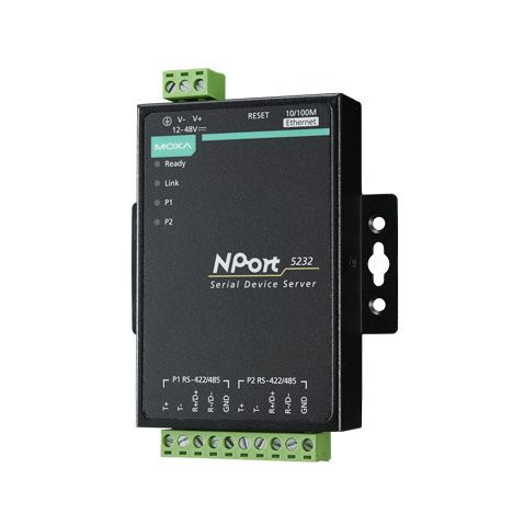 NPort 5232-T 2-портовый асинхронный сервер RS-422/485 в Ethernet с расширенным диапазоном температур MOXA