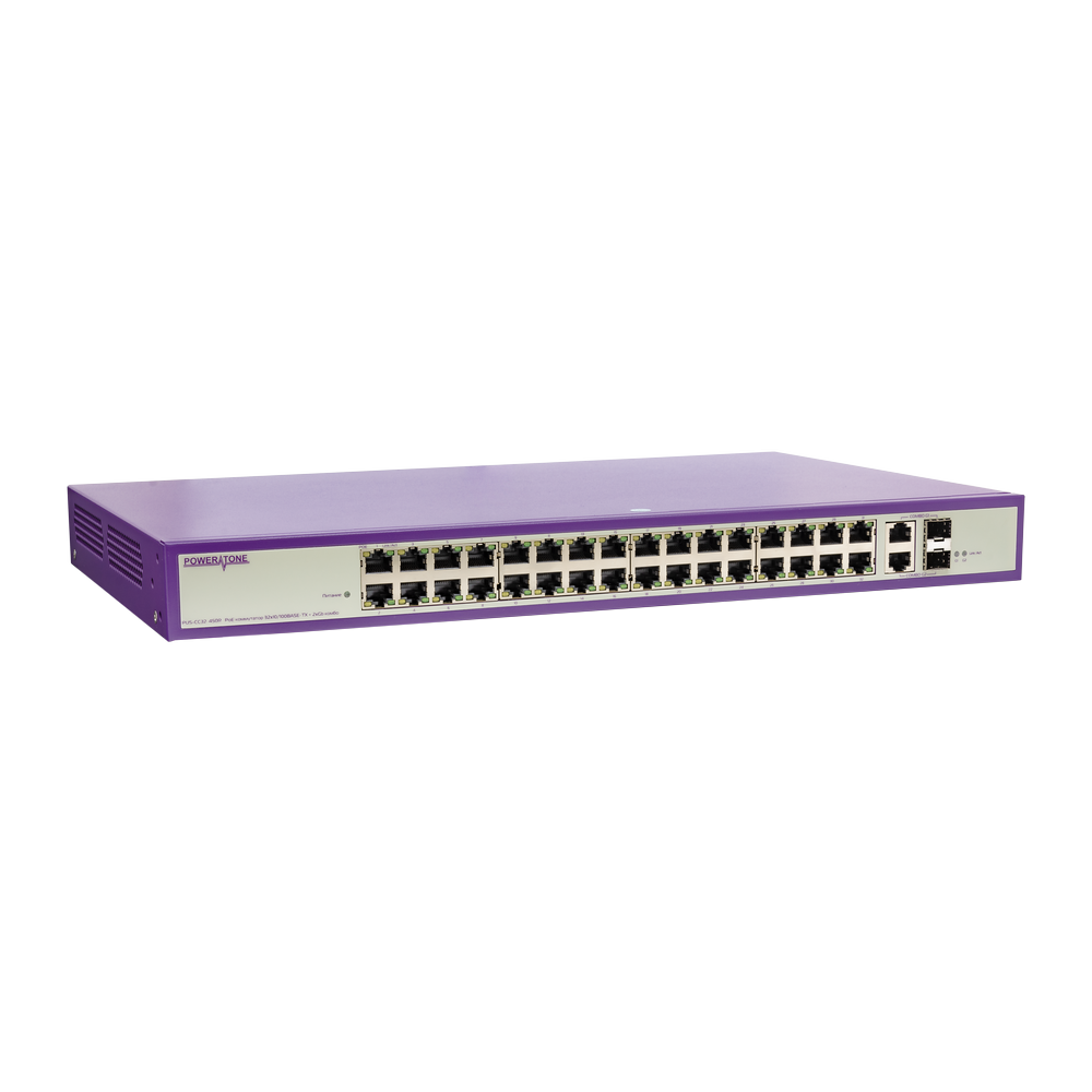 PoE коммутатор стоечный неуправляемый  PUS-CC32-450R, 32x10/100BASE-TX 802.3af&at + 2xGb Combo (SFP порт только 1000BASE-X), PoE бюджет 450Вт