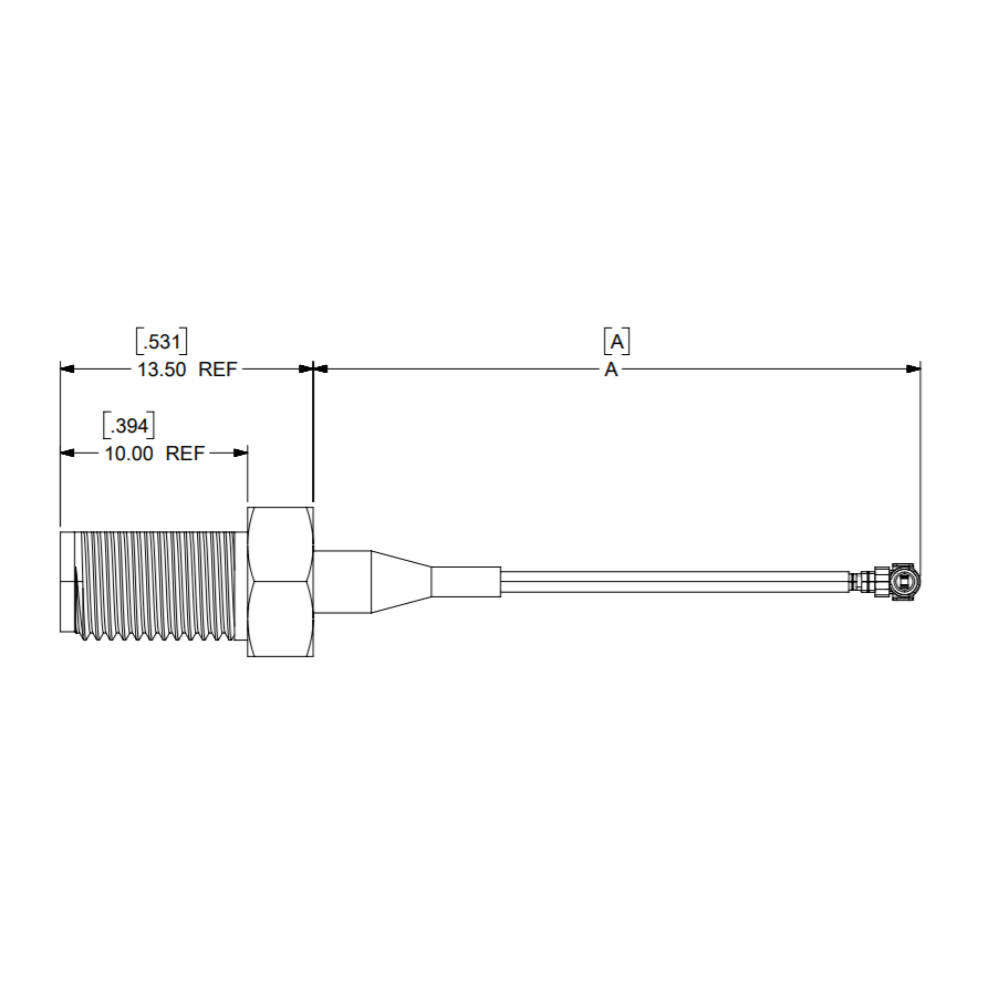 Кабельная сборка SMA Straight Bulk Head Jack-to-MCRF Plug, 1.13mm Cable, Length 150.00mm, 50 Ohms 
