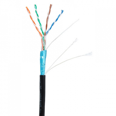 Кабель NETLAN F/UTP 4 пары, Кат.5e (Класс D), 100МГц, одножильный, BC (чистая медь), внешний, PE до -40C, черный, 100м