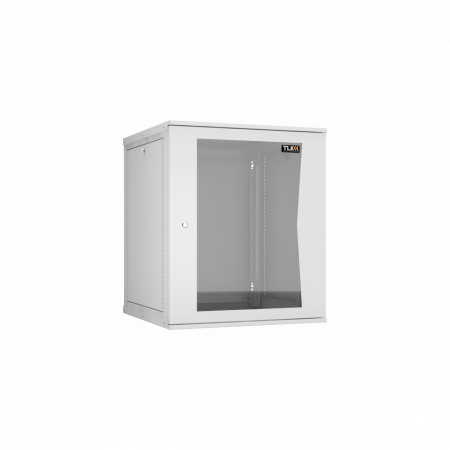 Настенный разборный шкаф TLK 19, 15U, стеклянная дверь, Ш600хВ703хГ600мм, 2 пары монтажных направляющих, серый