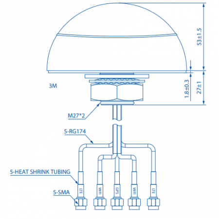 Антенна всенаправленная Teltonika MIMO  MOBILE/GNSS/WIFI IP67