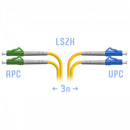 Патчкорд оптический LC/UPC-LC/APC SM Duplex 3метра