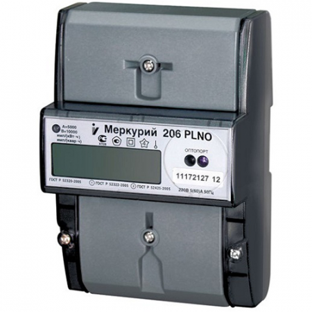 Счетчик Меркурий 206 RN 5-60А, 1.0/2.0 класс, многотарифный, оптопорт RS485, ЖКИ
