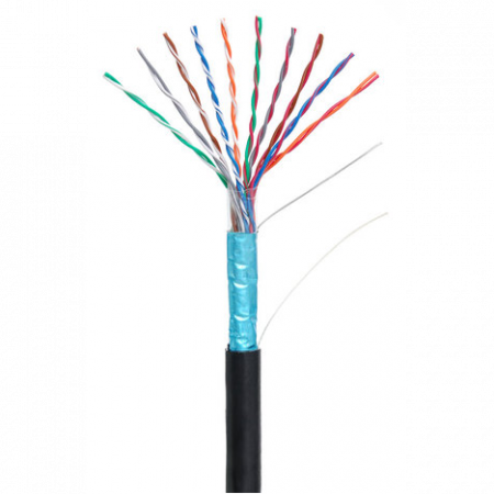 Кабель NETLAN F/UTP 10 пар, Кат.5 (Класс D), 100МГц, одножильный, BC (чистая медь), внешний, PE до -40C, черный, 305м
