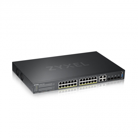 Коммутатор ZYXEL NebulaFlex Pro GS2220-28HP Hybrid L2 PoE+ switch , rack 19 , 24xGE PoE+, 4xCombo (SFP / RJ-45), budget 375 W, standalone / cloud man