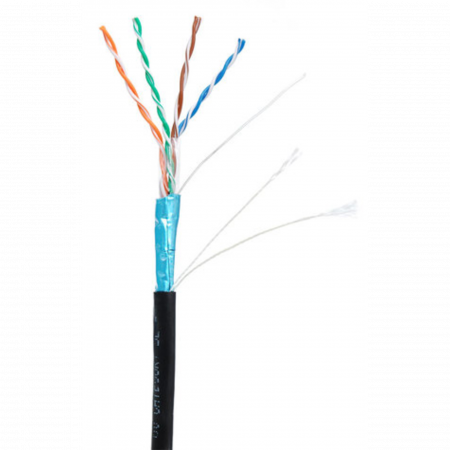 Кабель NETLAN F/UTP 4 пары, Кат.5e (Класс D), 100МГц, одножильный, BC (чистая медь), внешний, PE до -40C, черный, 100м
