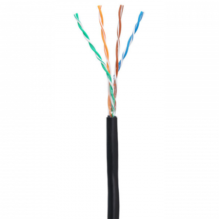 Кабель NETLAN U/UTP 4 пары, Кат.5e (Класс D), 100МГц, одножильный, BC (чистая медь), внешний, PE до -40C, черный, 305м