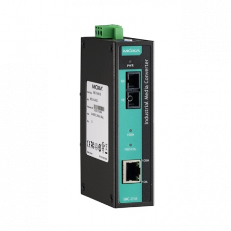 Медиаконвертер Ethernet 10/100BaseTX в 100BaseFX (одномодовое оптоволокно) в металлическом корпусе, с расширенным диапазоном температур MOXA 