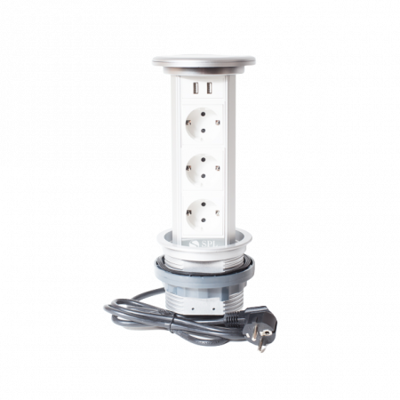 Блок розеточный настольный, 3х2К+З, 2-USB (45х45), с беспроводной зарядкой, выдвижной, алюминий, IP54