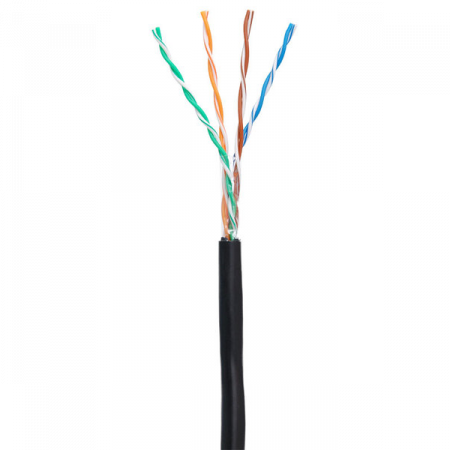 Кабель NETLAN U/UTP 4 пары, Кат.5e (Класс D), 100МГц, одножильный, BC (чистая медь), внешний, PE до -40C, черный, 100м