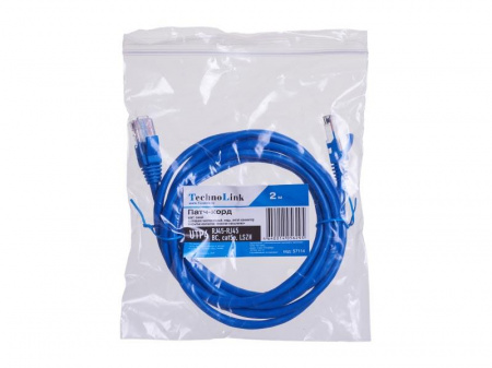 Патч-корд Technolink UTP4 cat 5e, 2,0м, ВС, LSZH, синий литой коннектор