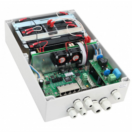 Уличный управляемый PoE коммутатор TFORTIS PSW-2G4F-UPS 4FE PoE +2 GB SFP порта, питание 220В, IP66 c системой бесперебойного питания, 4 АКБ в кмпл