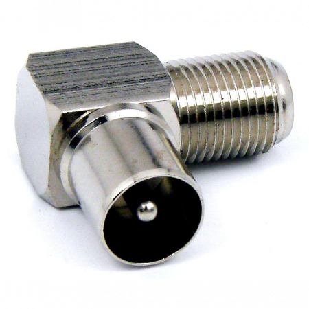 Переходник ТV-папа/F-мама для стыковки ТВ-кабеля с ТВ розеткой или телевизором Угловой (100шт)