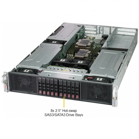 Платформа Supermicro 2U 2029GP-TR, до двух процессоров Intel Scalable, DDR4, 10x2,5 HDD SATA, 2 порта 1000Base-T, до шести графических ускорителей