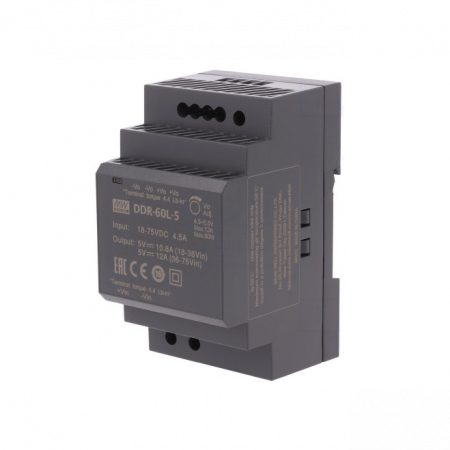 DDR-60L-5, DC/DC преобразователь, 60Вт, вход 18-75В, выход 5В/6А Mean Well