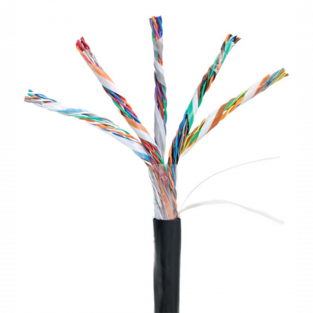 Кабель NETLAN U/UTP 25 пар, Кат.5 (Класс D), 100МГц, одножильный, BC (чистая медь), внешний, PE до -40C, черный, 305м