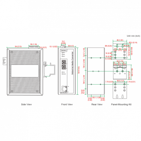 Медиаконвертер Ethernet 10/100BaseTX в 100BaseFX (многомодовое оптоволокно) в металлическом корпусе MOXA
