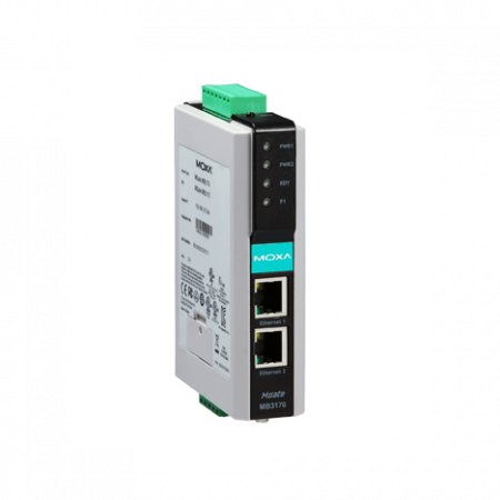Преобразователь MGate MB3170-T 1-портовый преобразователь Modbus RTU/ASCII (RS-232/422/485) в Modbus TCP с расширенным диапазоном температур